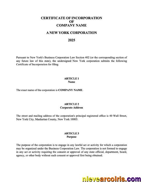 USA New York certificate of incorporation, version 2